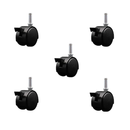 Service Caster 2'' Black Metal Hood Twin Caster with Brake Nylon Wheels Grip Ring Stem, 5PK SCC-GR02S50D-NYS-FB-B-716X1716-5